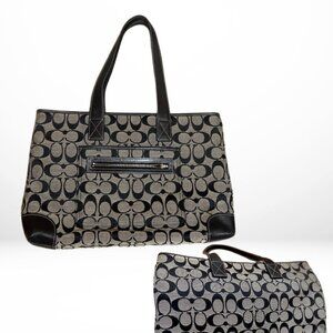 Coach Signature 6082, Black & Grey Shoulder Bag, Medium Size Purse/Tote, Classic